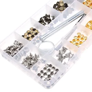 180pcs Silver Gold Single Cap Rivet Set Tubular Studs Fixing Tool Kit For Leather