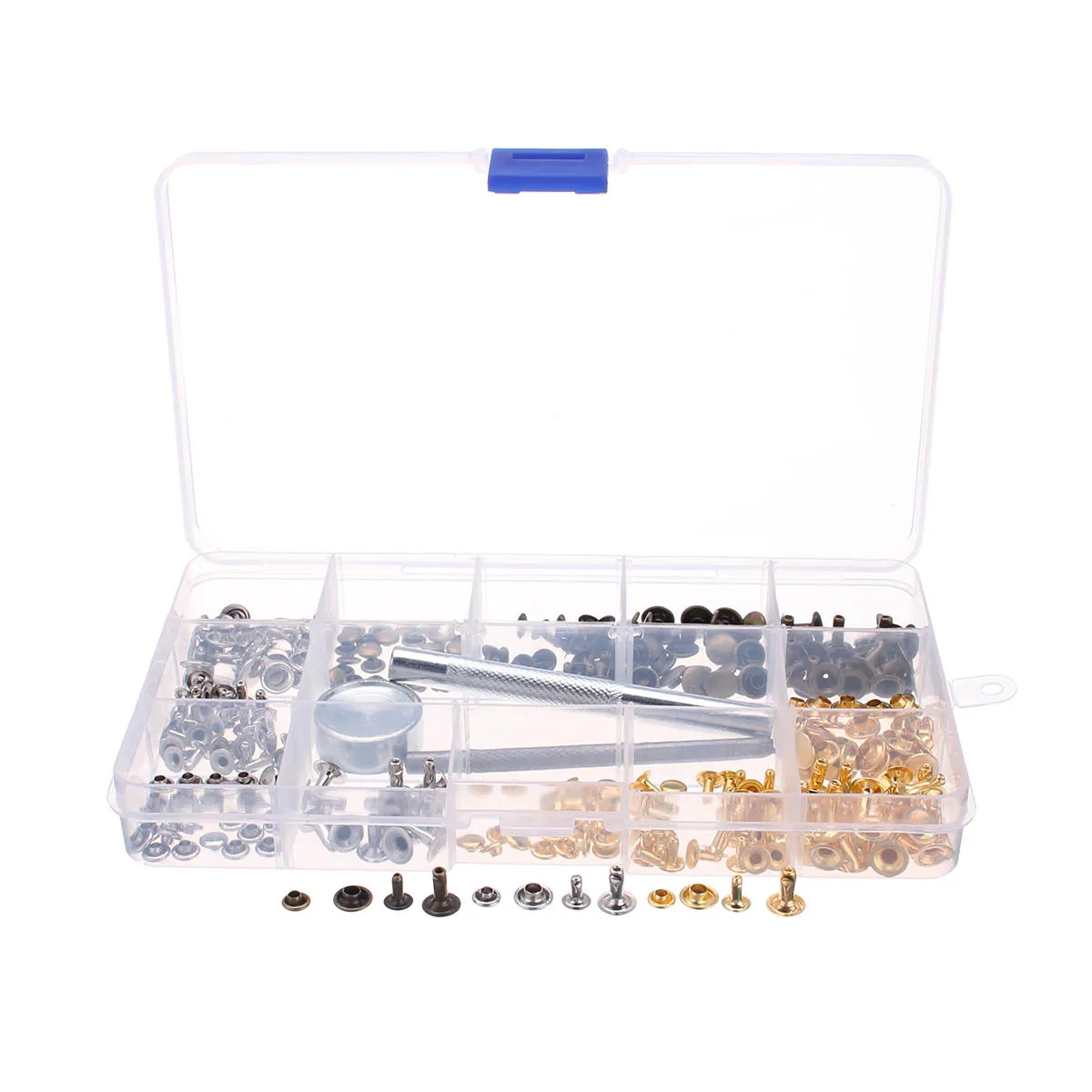 180pcs Silver Gold Single Cap Rivet Set Tubular Studs Fixing Tool Kit For Leather