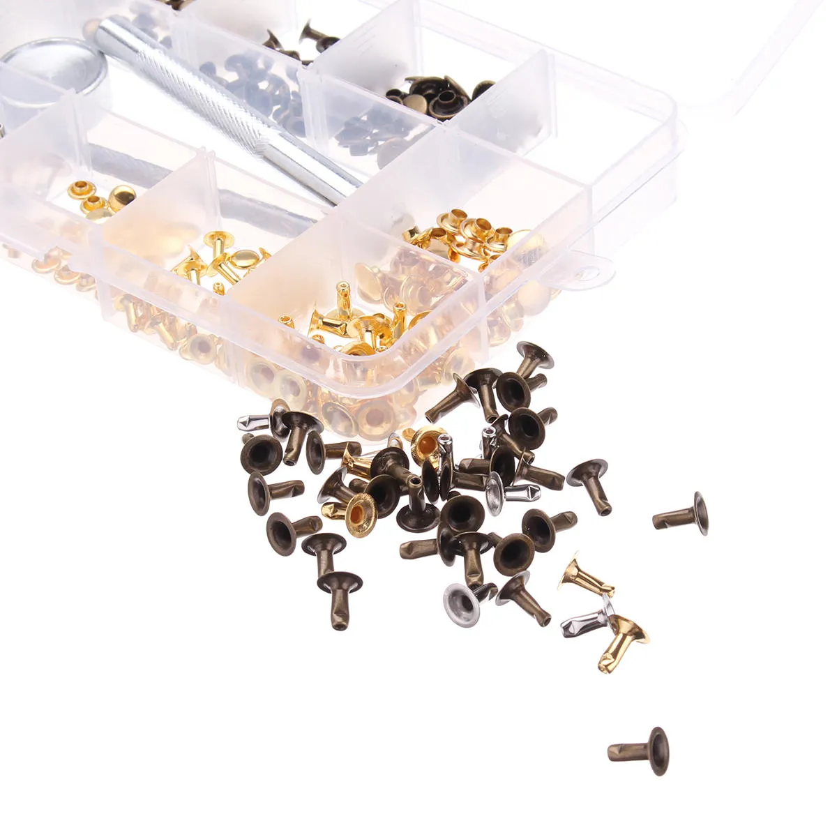 180pcs Silver Gold Single Cap Rivet Set Tubular Studs Fixing Tool Kit For Leather