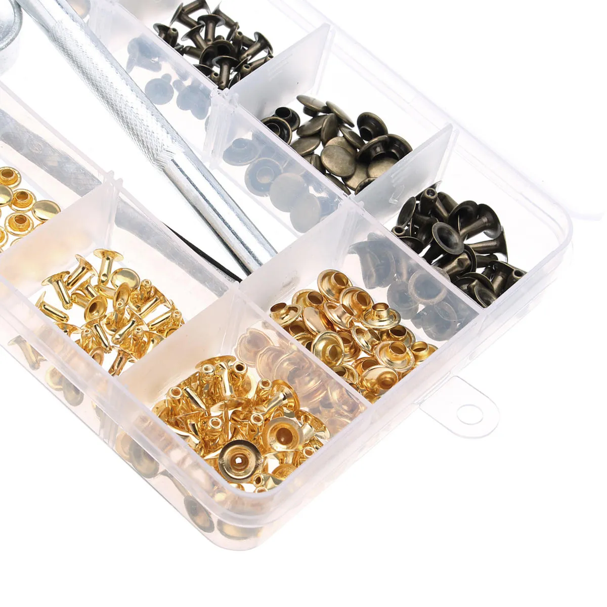 180pcs Silver Gold Single Cap Rivet Set Tubular Studs Fixing Tool Kit For Leather