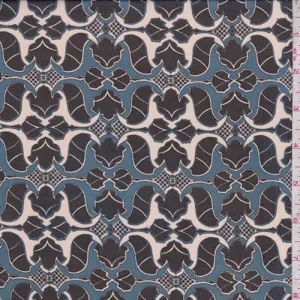 4 3/8 YD PC-Slate Blue/Black Mini Baroque Print Chiffon Fabric