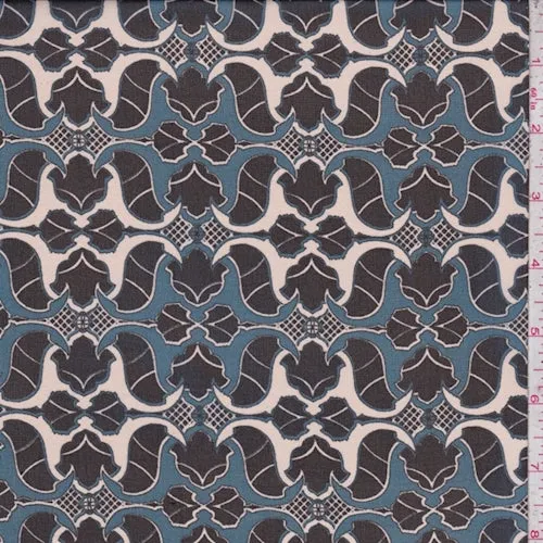 4 3/8 YD PC-Slate Blue/Black Mini Baroque Print Chiffon Fabric