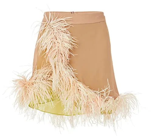 Adriana Degreas, Solid Short Skirt with Feathers, M, Nude