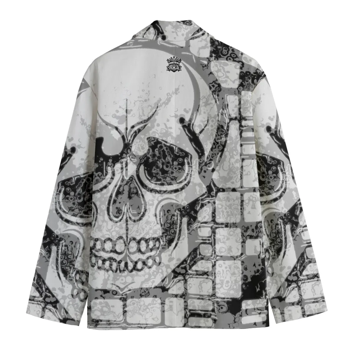 All-Over Print Men's Casual Flat Lapel Collar Blazer | 245 GSM Cotton black and gray skull print