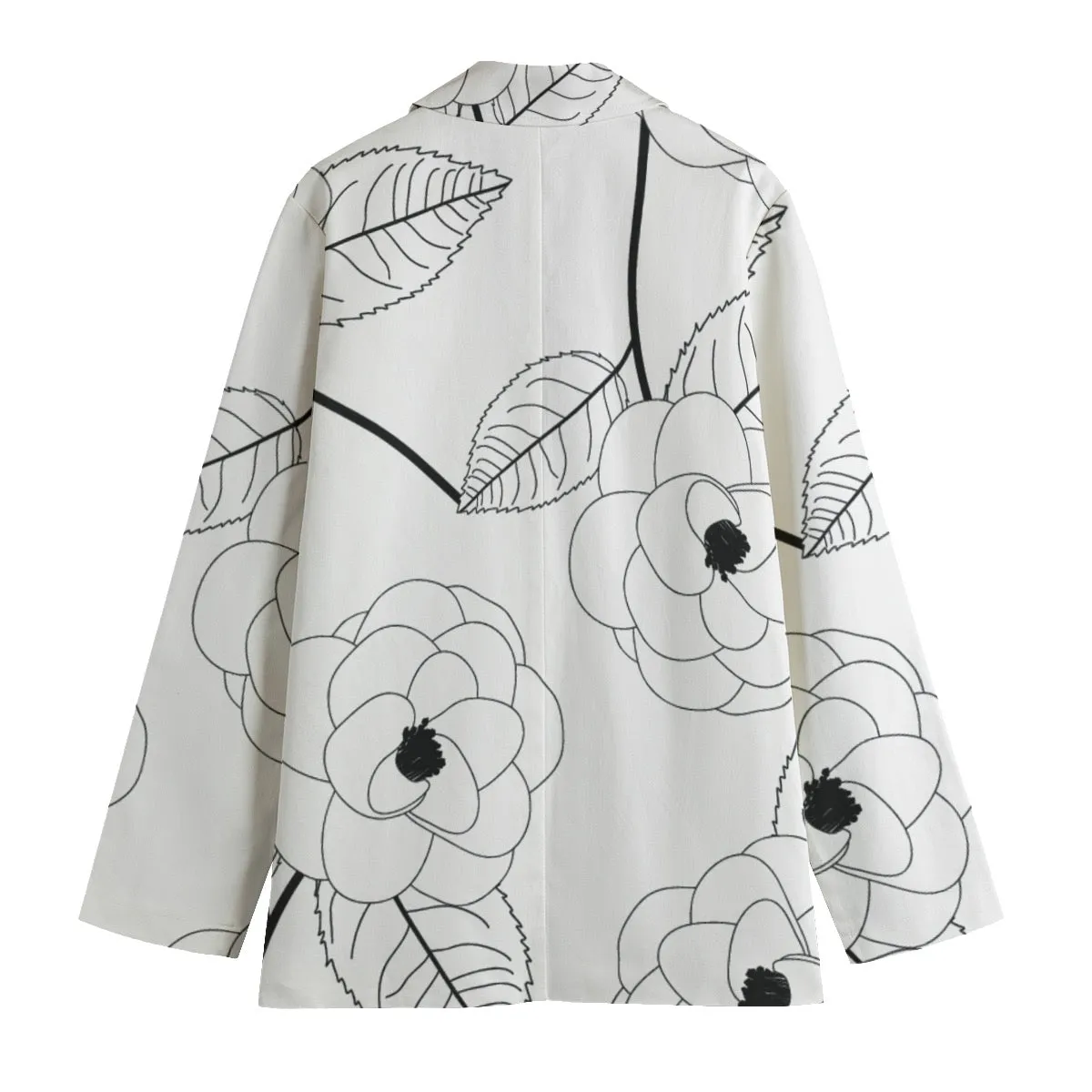 All-Over Print Women's Leisure Blazer | 245GSM Cotton 154 white with flower print