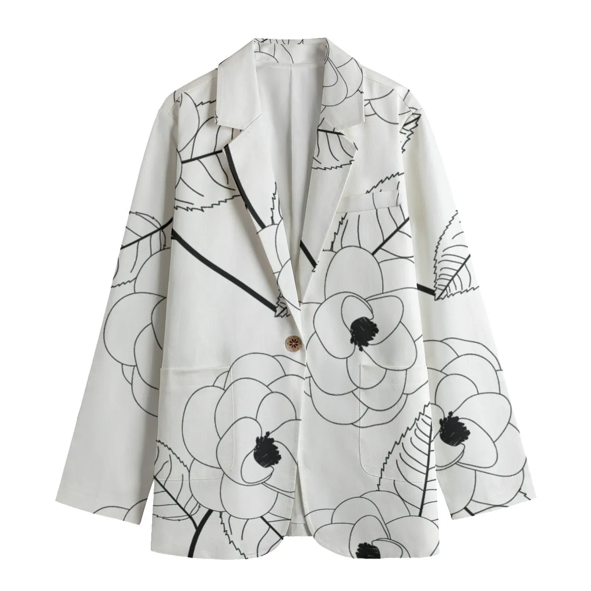 All-Over Print Women's Leisure Blazer | 245GSM Cotton 154 white with flower print