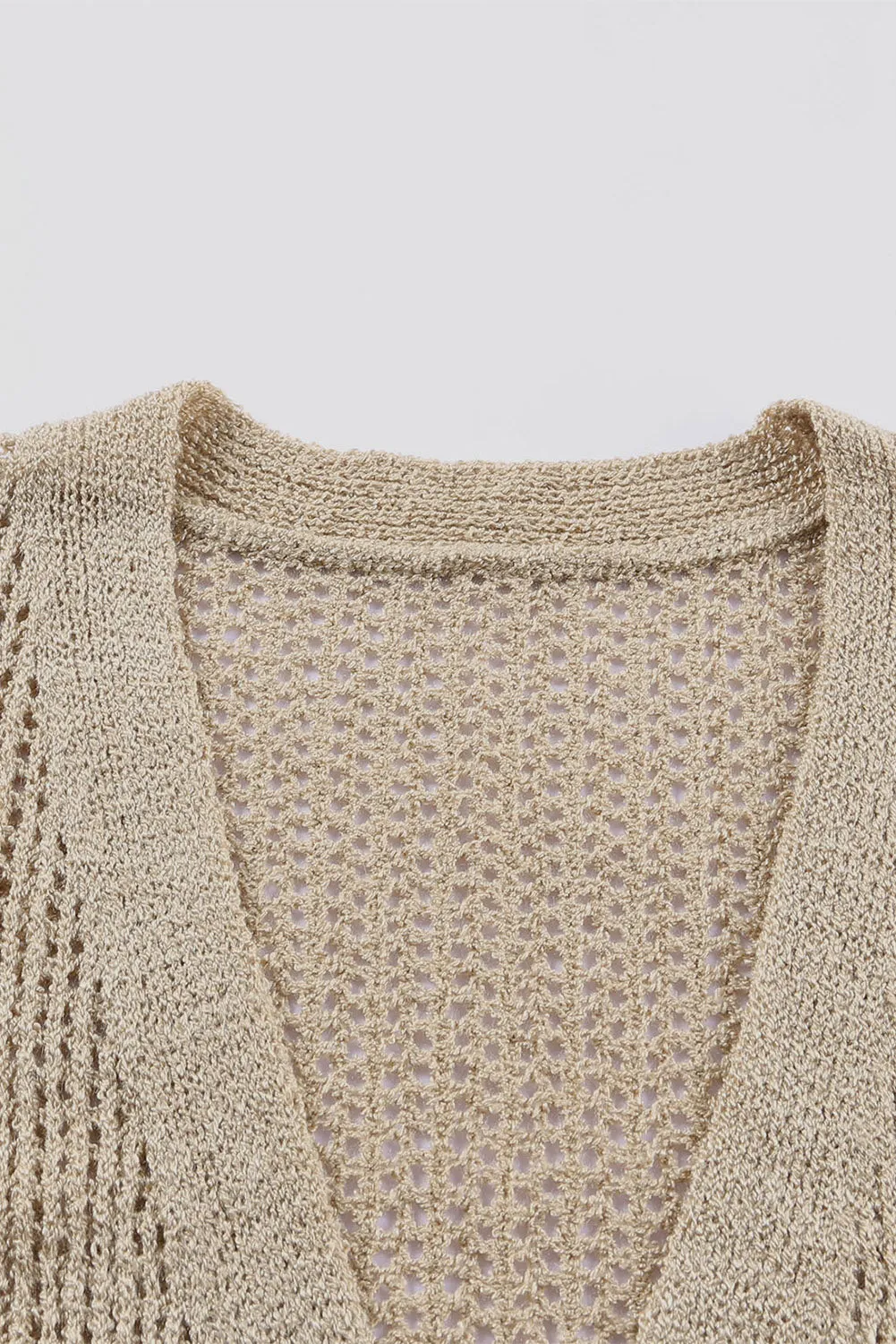 Apricot Lightweight Hollowed Knit Open Front Cardigan