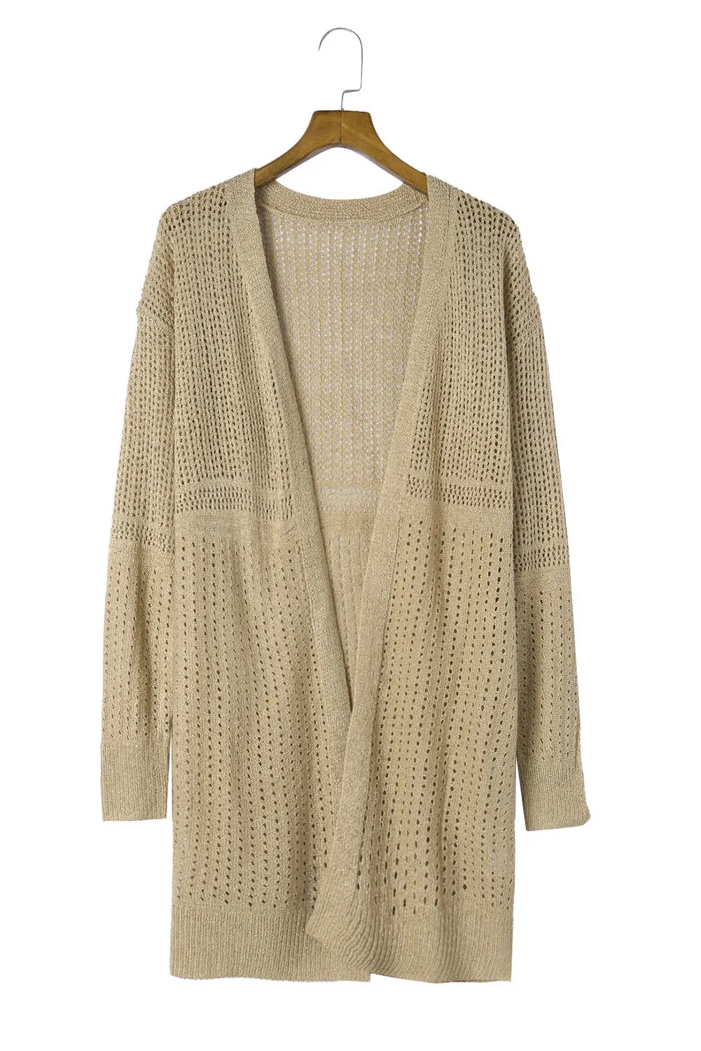 Apricot Lightweight Hollowed Knit Open Front Cardigan