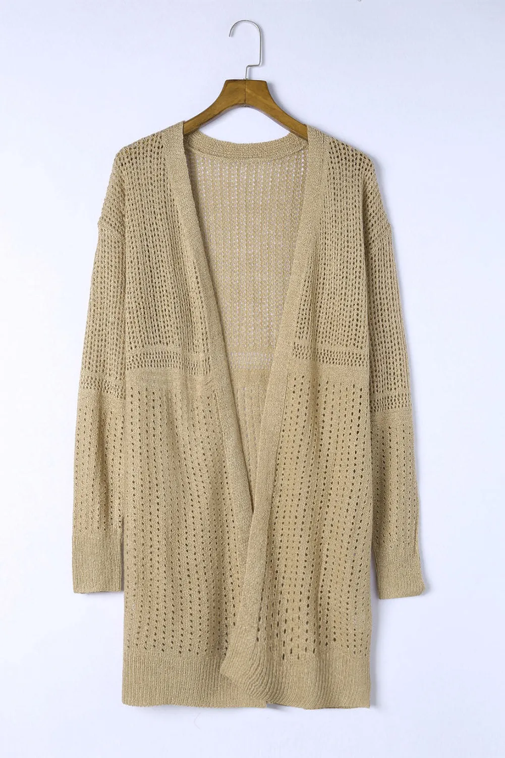 Apricot Lightweight Hollowed Knit Open Front Cardigan