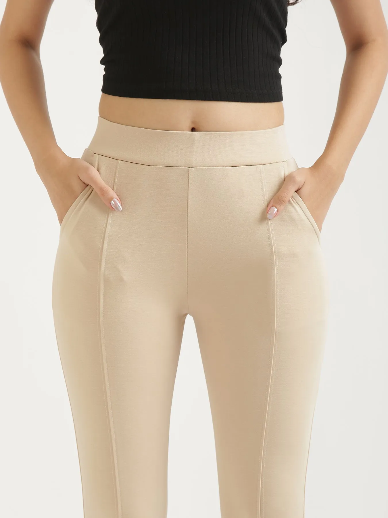 Beige 4-Way Stretchable Pants