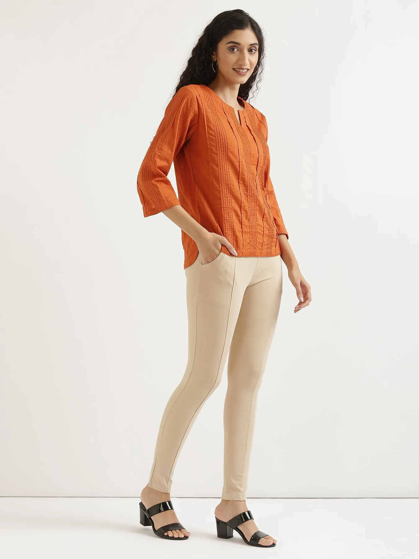 Beige 4-Way Stretchable Pants