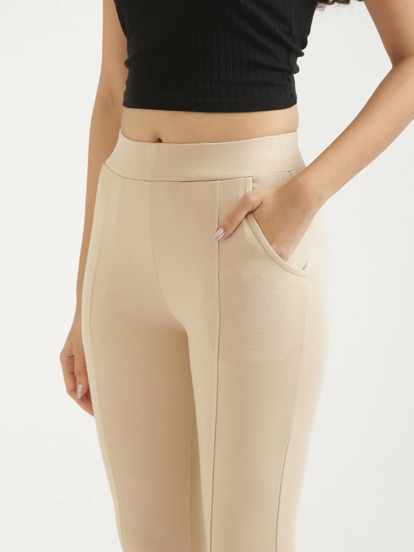 Beige 4-Way Stretchable Pants