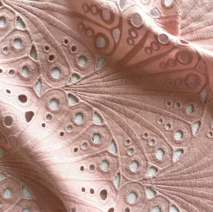 Bisque Rose Fans Embroidered Cotton Eyelet (Made in Italy)