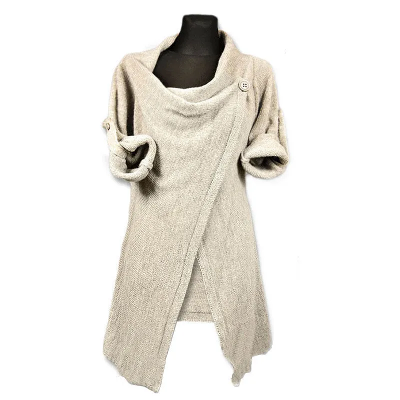 Cardigan Pile Collar Pure Color Irregular Knit Sweater