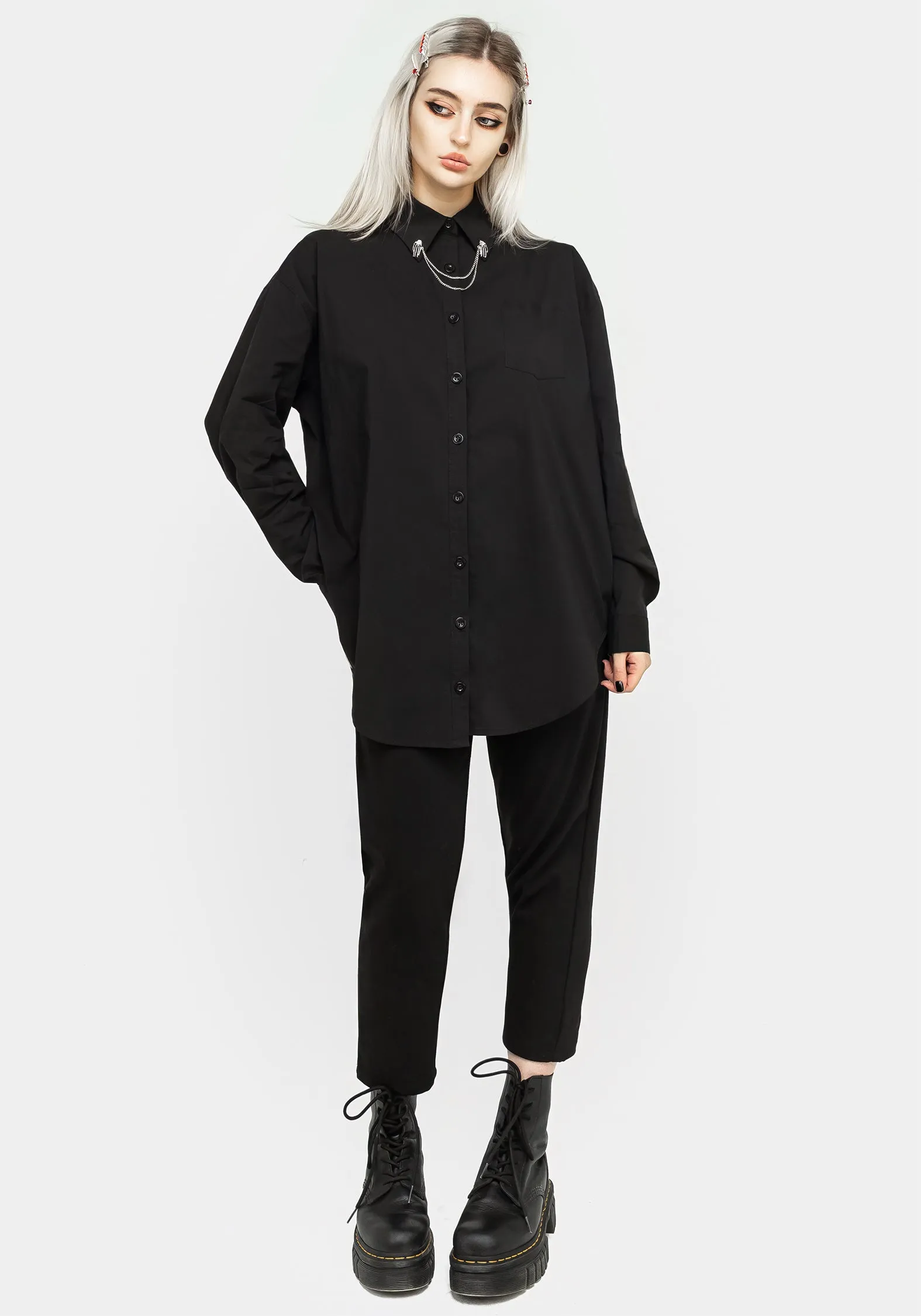 Chiromancy Collar Loose Fit Shirt - Black