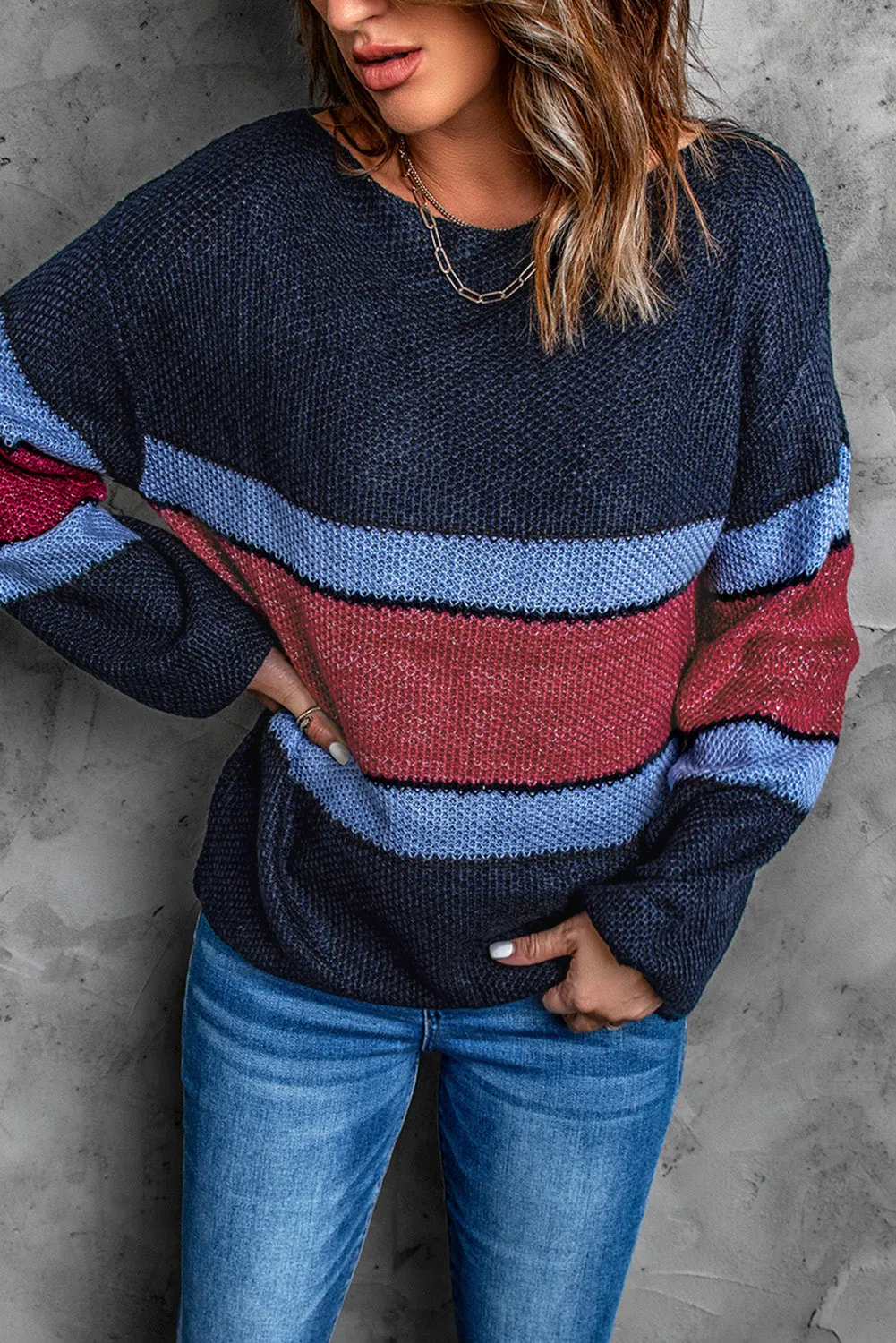 Color Block Drop Shoulder Knitted Sweater