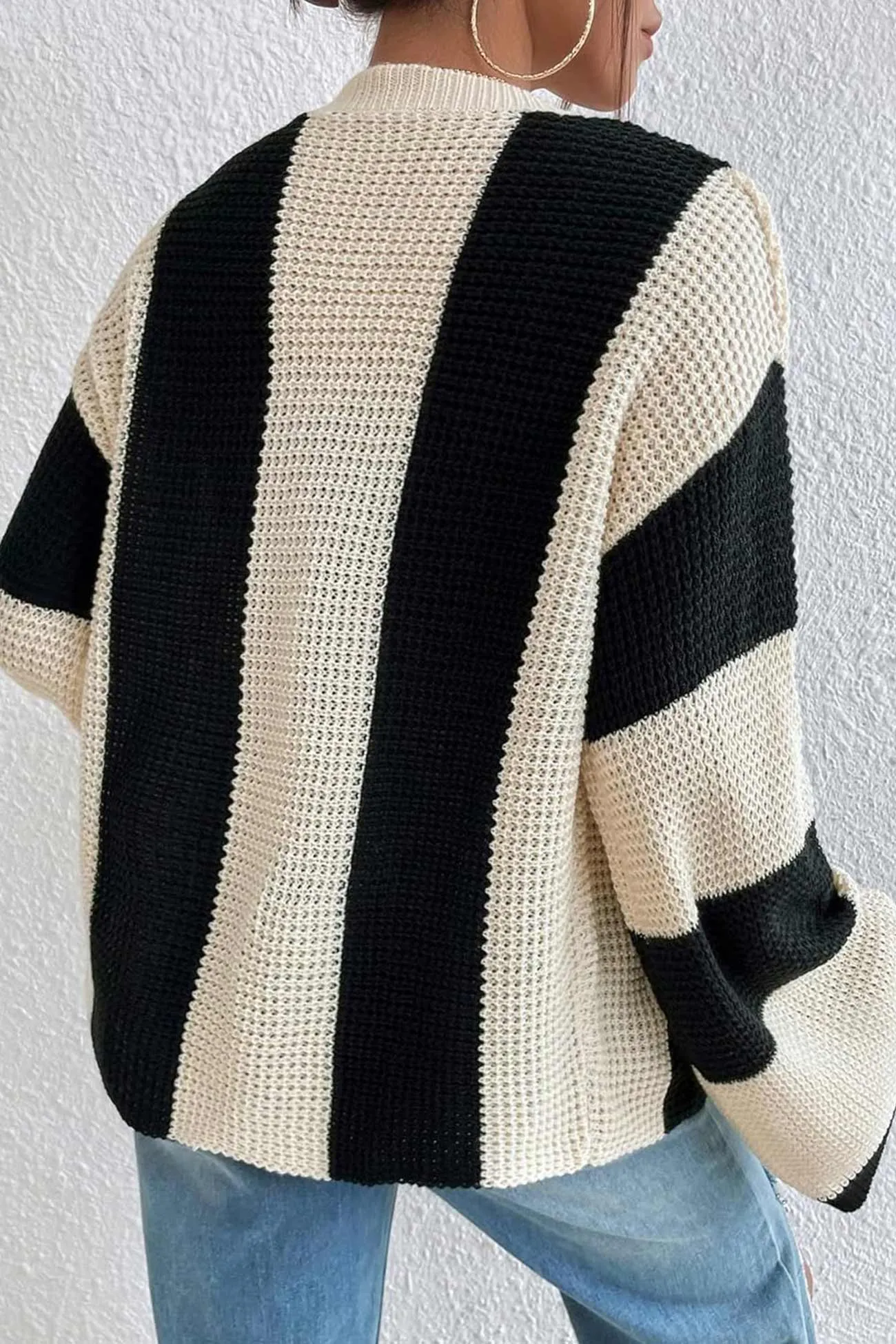 Contrast Striped Flares Sleeve Cardigan