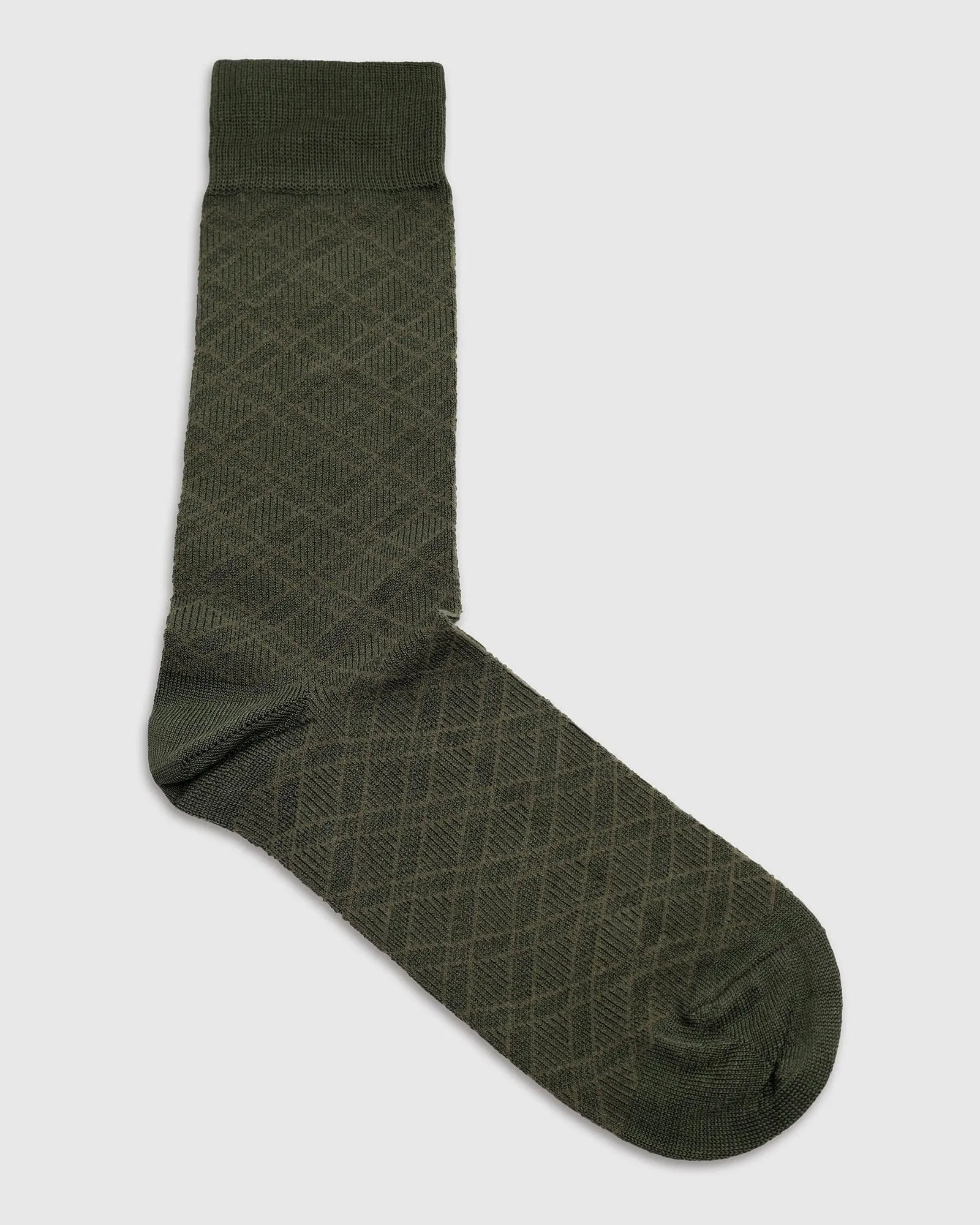 Cotton Dark Olive Check Socks - Saffron