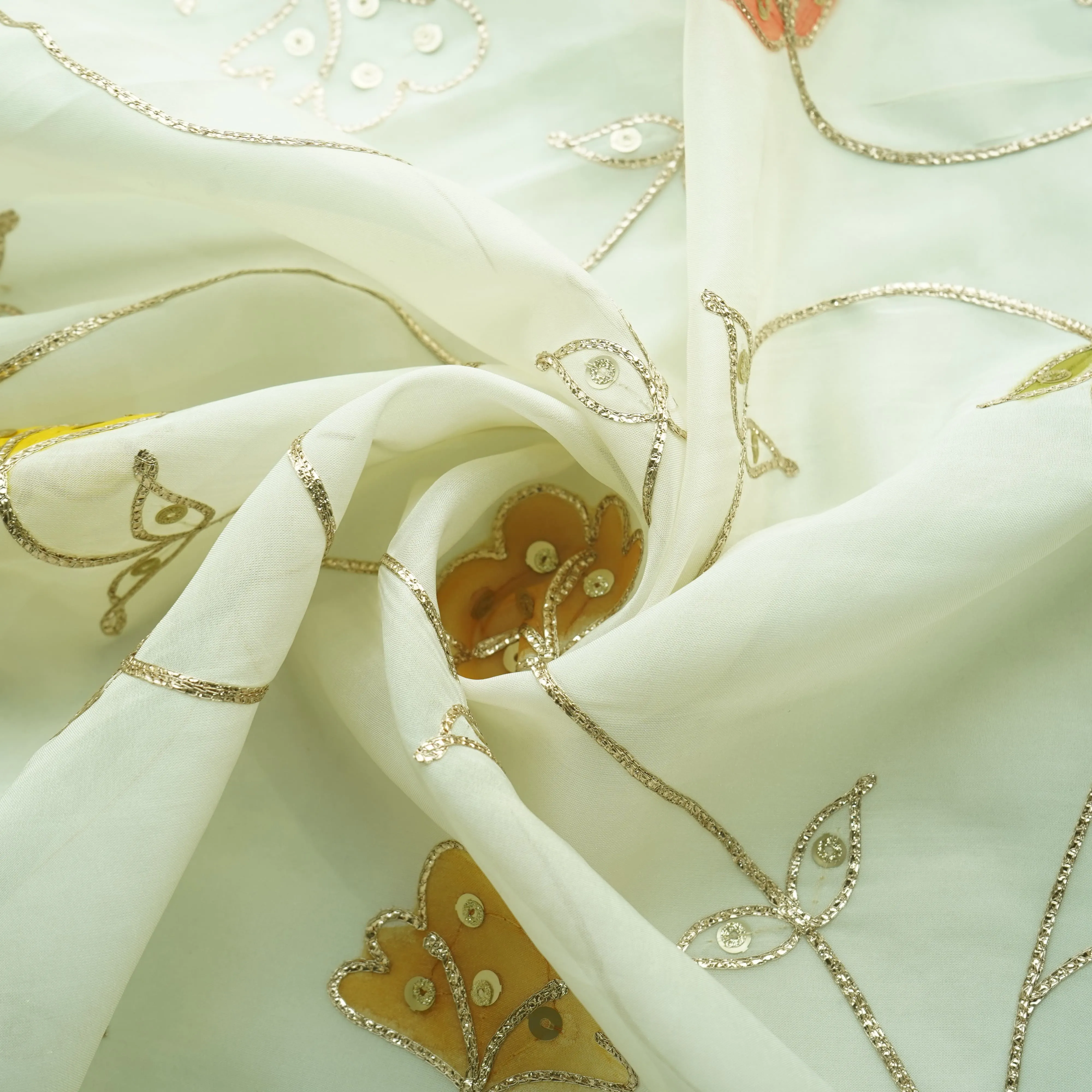 Cream Gota Embroidery Orangza Fabric