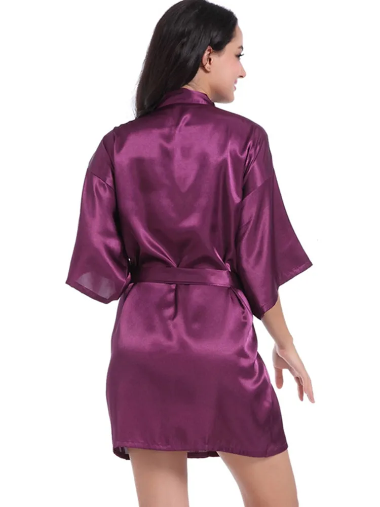 Cropped V Neck Sleepwear Satin Bathrobe