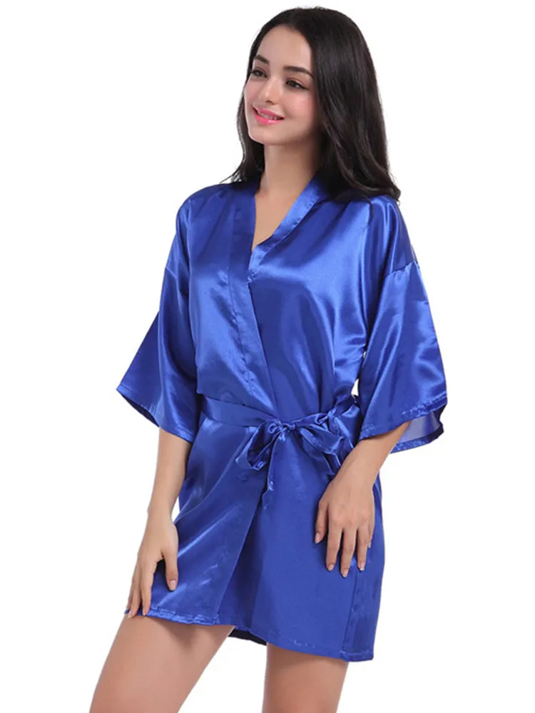 Cropped V Neck Sleepwear Satin Bathrobe