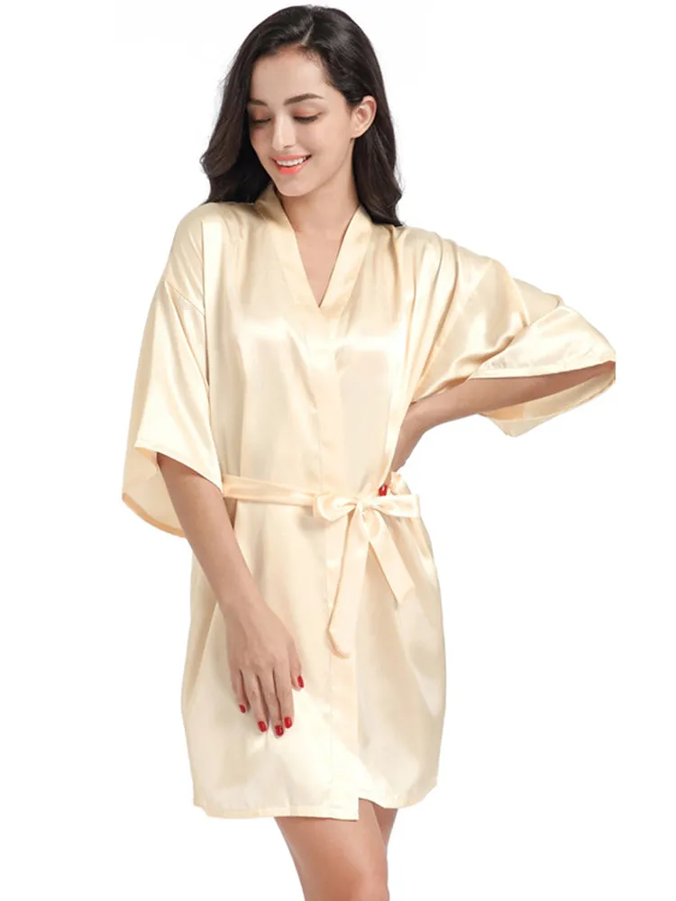 Cropped V Neck Sleepwear Satin Bathrobe