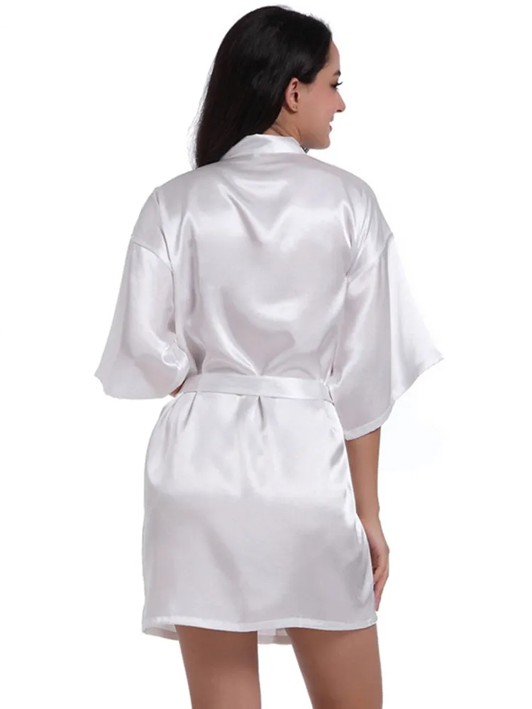 Cropped V Neck Sleepwear Satin Bathrobe