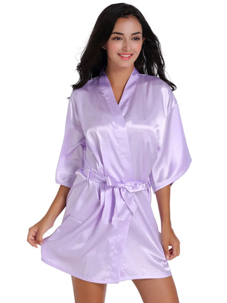 Cropped V Neck Sleepwear Satin Bathrobe