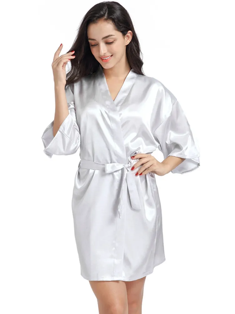 Cropped V Neck Sleepwear Satin Bathrobe