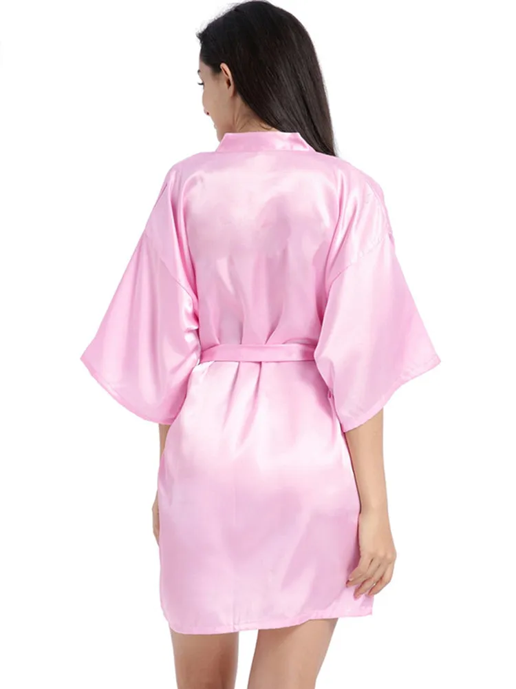 Cropped V Neck Sleepwear Satin Bathrobe