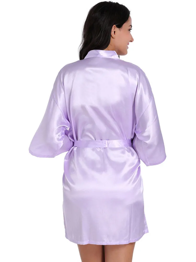 Cropped V Neck Sleepwear Satin Bathrobe