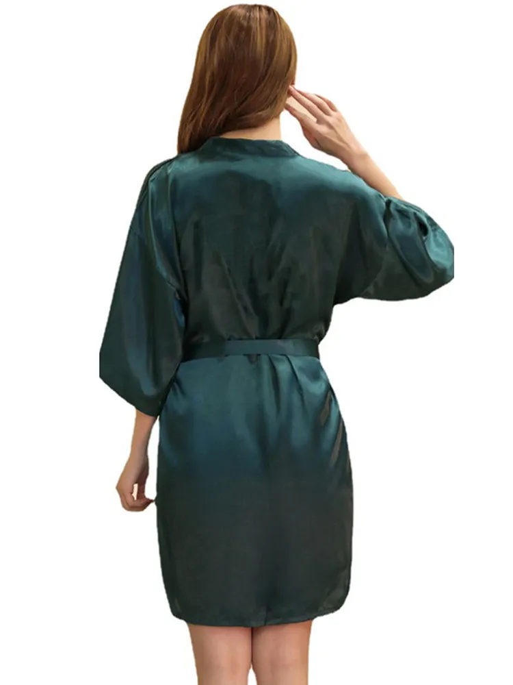 Cropped V Neck Sleepwear Satin Bathrobe