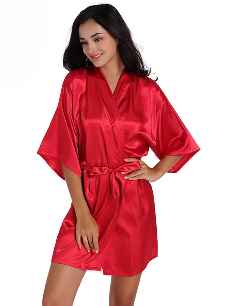 Cropped V Neck Sleepwear Satin Bathrobe