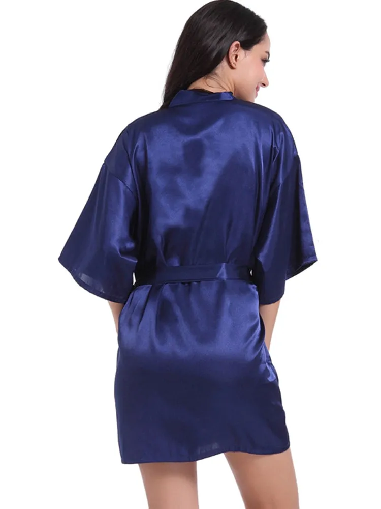 Cropped V Neck Sleepwear Satin Bathrobe