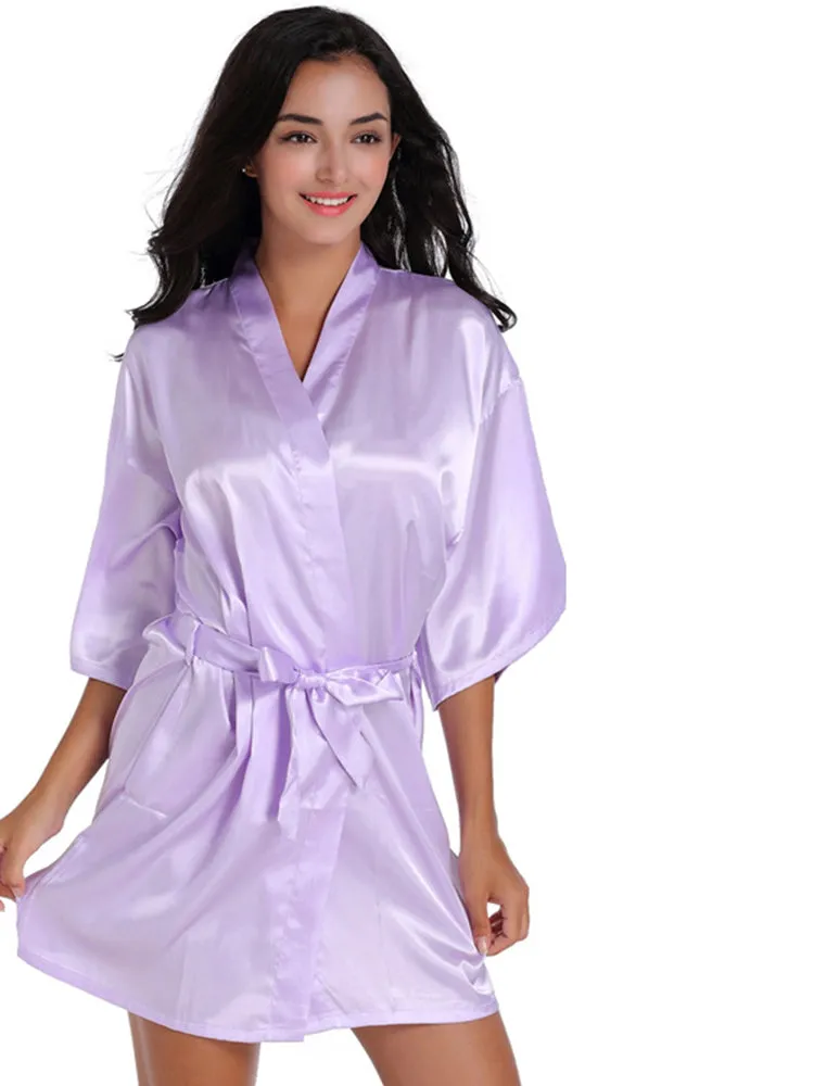 Cropped V Neck Sleepwear Satin Bathrobe