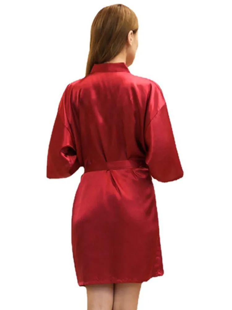 Cropped V Neck Sleepwear Satin Bathrobe