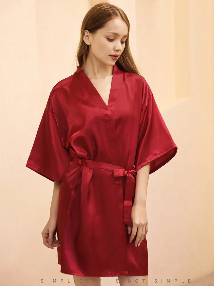 Cropped V Neck Sleepwear Satin Bathrobe