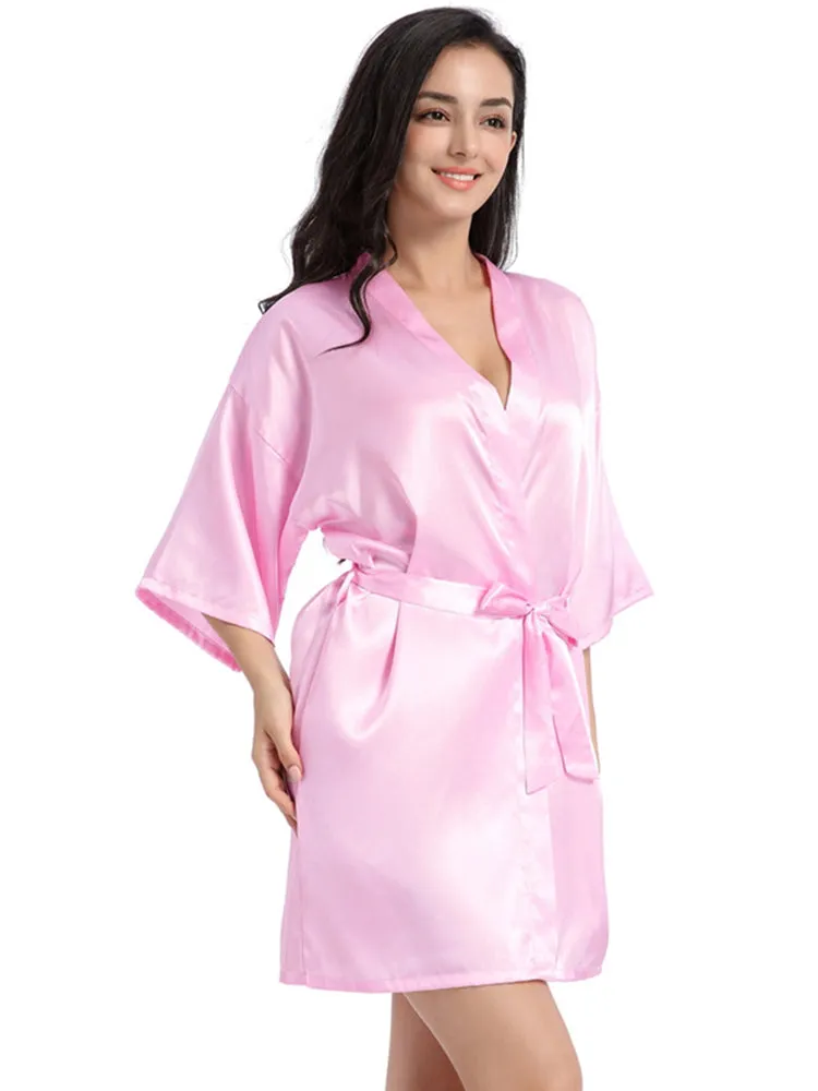 Cropped V Neck Sleepwear Satin Bathrobe