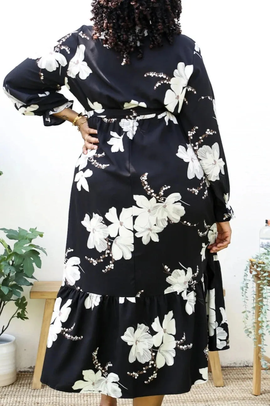 Curvy Girls Printed Flowy Black Maxi Dress