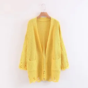 Cut Out Begger Styles Pockets Loose Cardigan