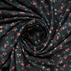 Dark Blue Floral Print Semi Cotton Fabric