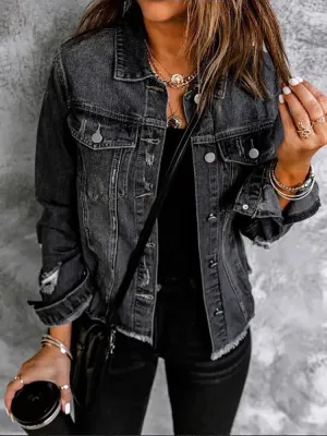 Denim Long Sleeve Ripped Bodycon Jackets