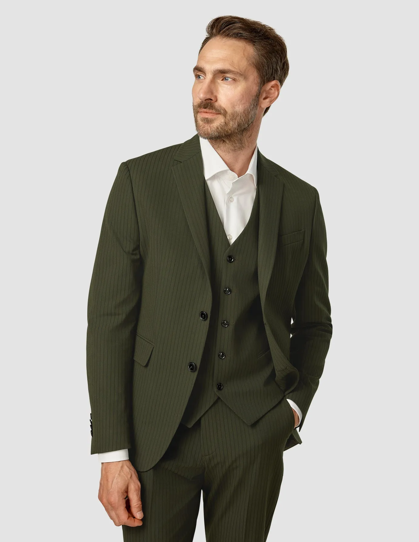 Essential Blazer Regular Moss Green Pinstripe