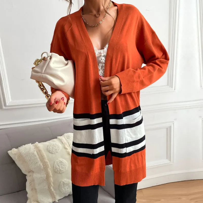 Fashion Women Long Sleeve Colorblock Long Sweater Lightweight Cardigan Wholesale Clothing Vendors