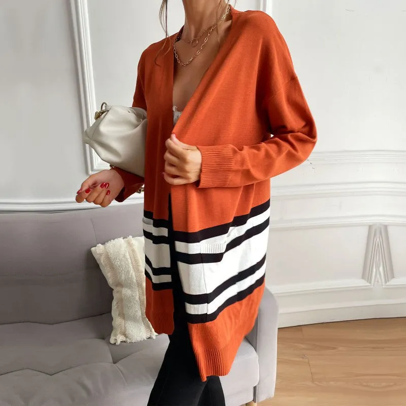 Fashion Women Long Sleeve Colorblock Long Sweater Lightweight Cardigan Wholesale Clothing Vendors