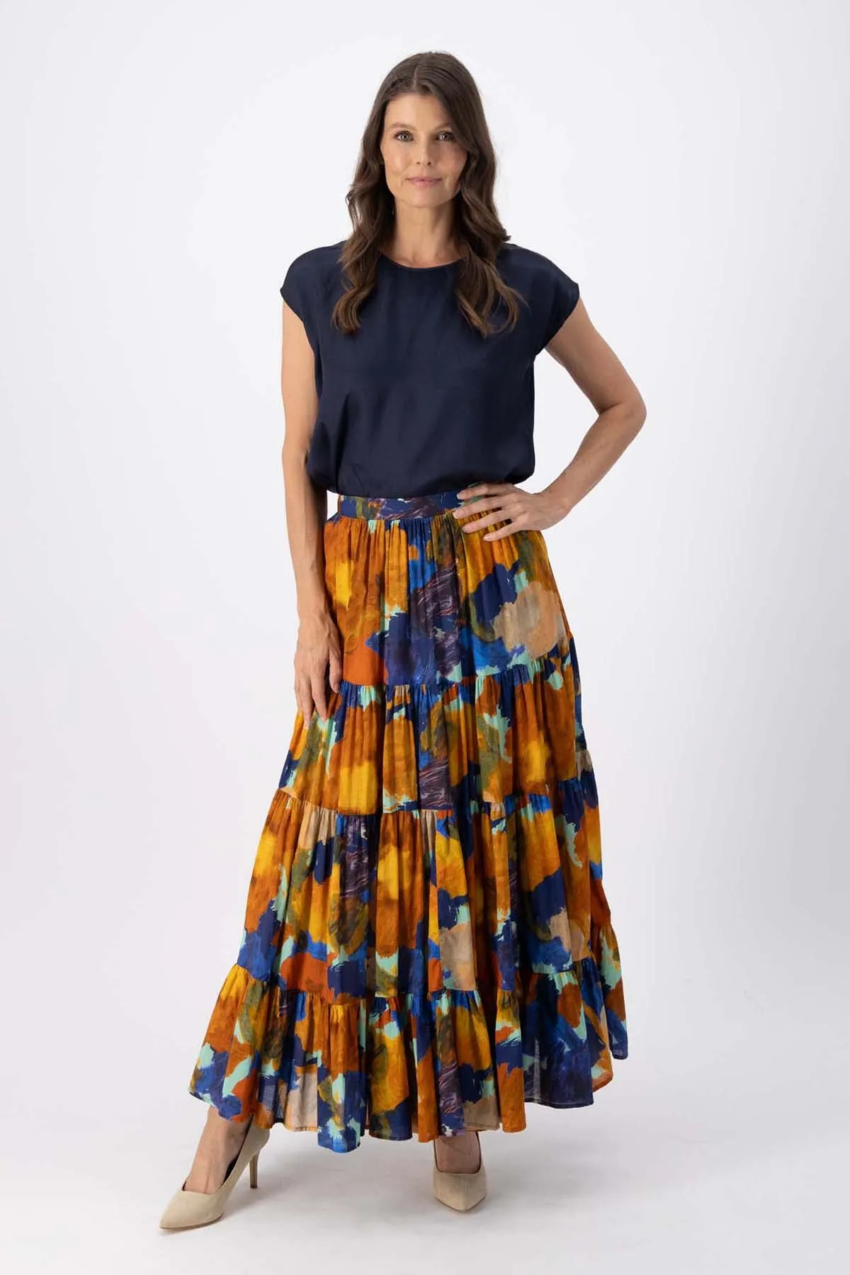 Fiorella LAX Tiered Skirt Earth in Cotton Voile