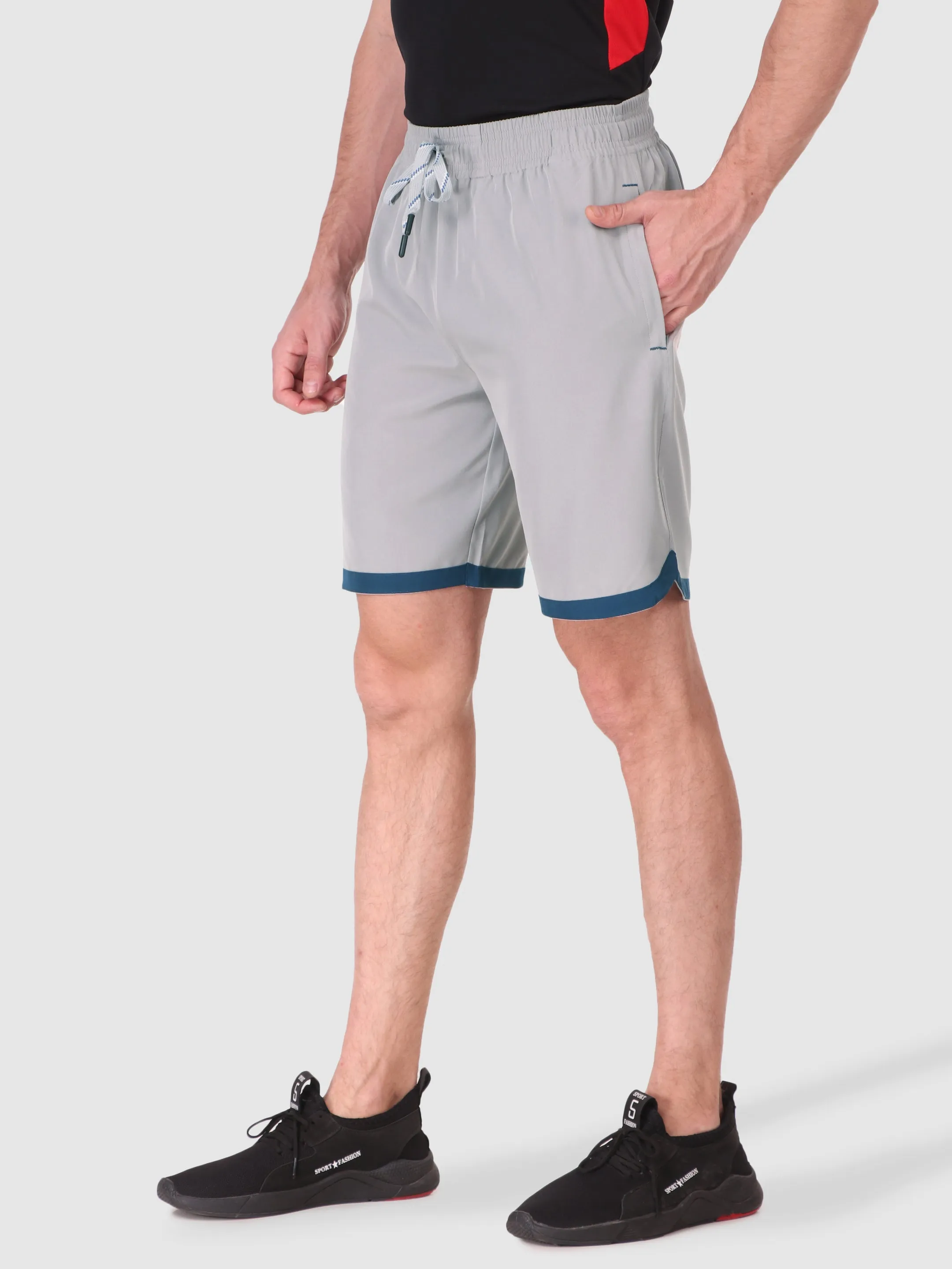 Fitinc N.S Lycra Light Grey Shorts for Men with Zipper Pockets