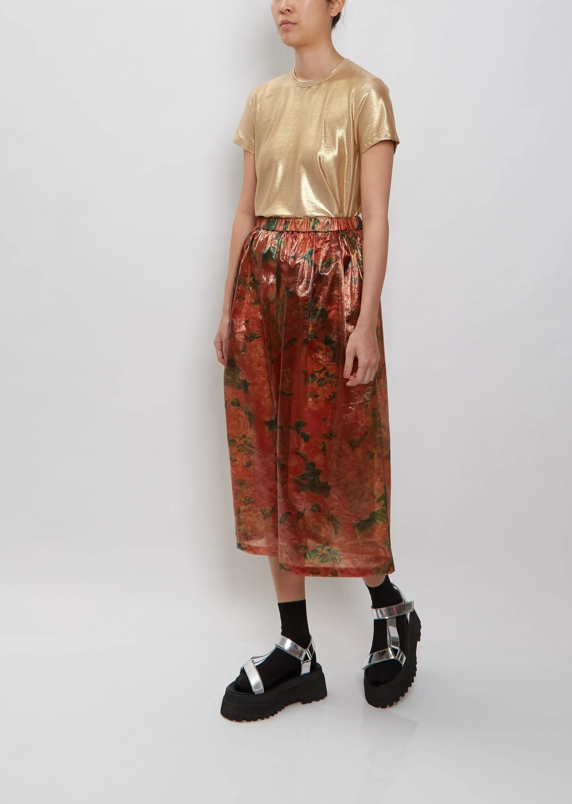 Floral Metallic Midi Skirt