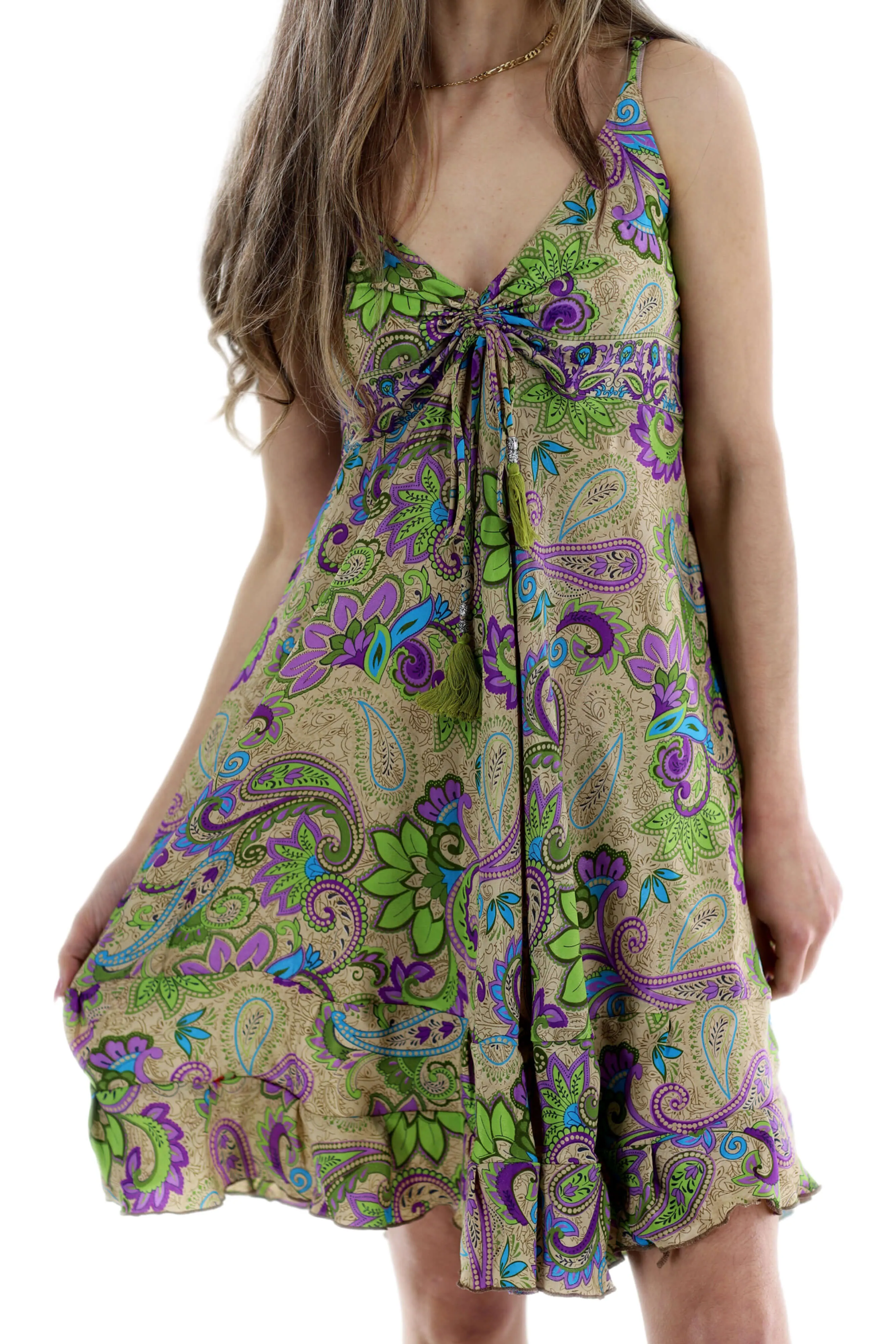 Flowy Floral "Daniela" Above the knee Dress in Green