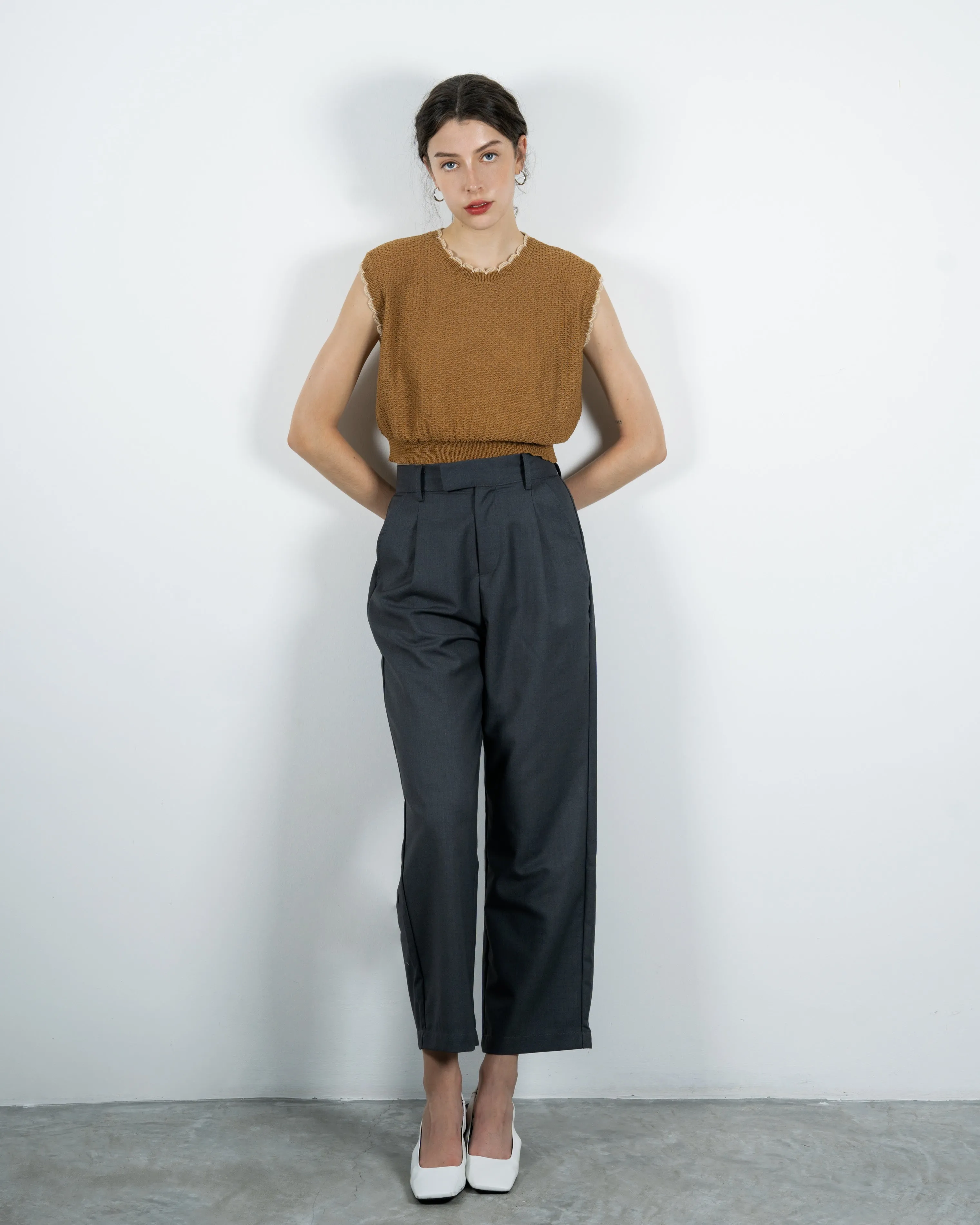 High Waist Pleated Trousers (Grey)